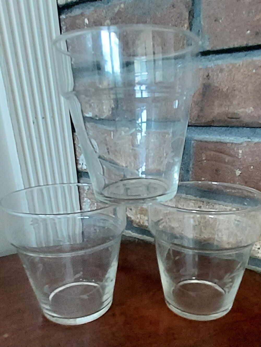 Princess House Small Flower Pots Etched Clear Glass Floral Heritage Pattern 3